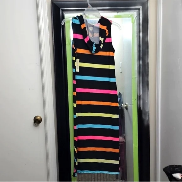 Womens Multi Color Stripe Maxidress with hood - Picture 2 of 2